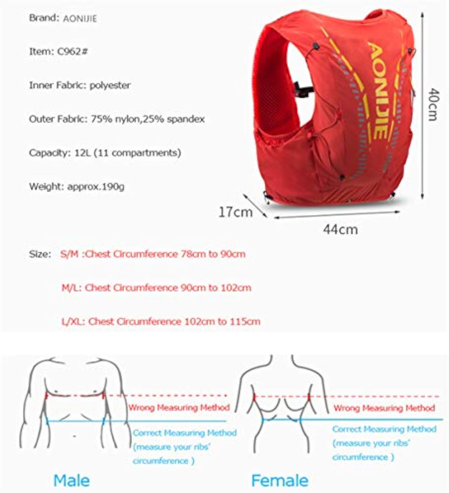 12L Running Vest Pack Hydration Backpack